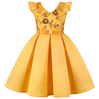 3-10 Y Pailletten Blumen Stickerei Mädchen Kleid Sommer Ärmellose Prinzessin Party Kleider Weihnachten Geburtstag Geschenk Kind Casual Kleidung