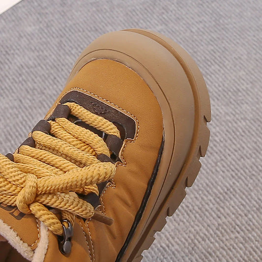 Winter Plush Boots For Children PU Leather Waterproof Boy's Warm Cotton Shoes Thick Warm Platform Teenager Kid's Snow Boots.