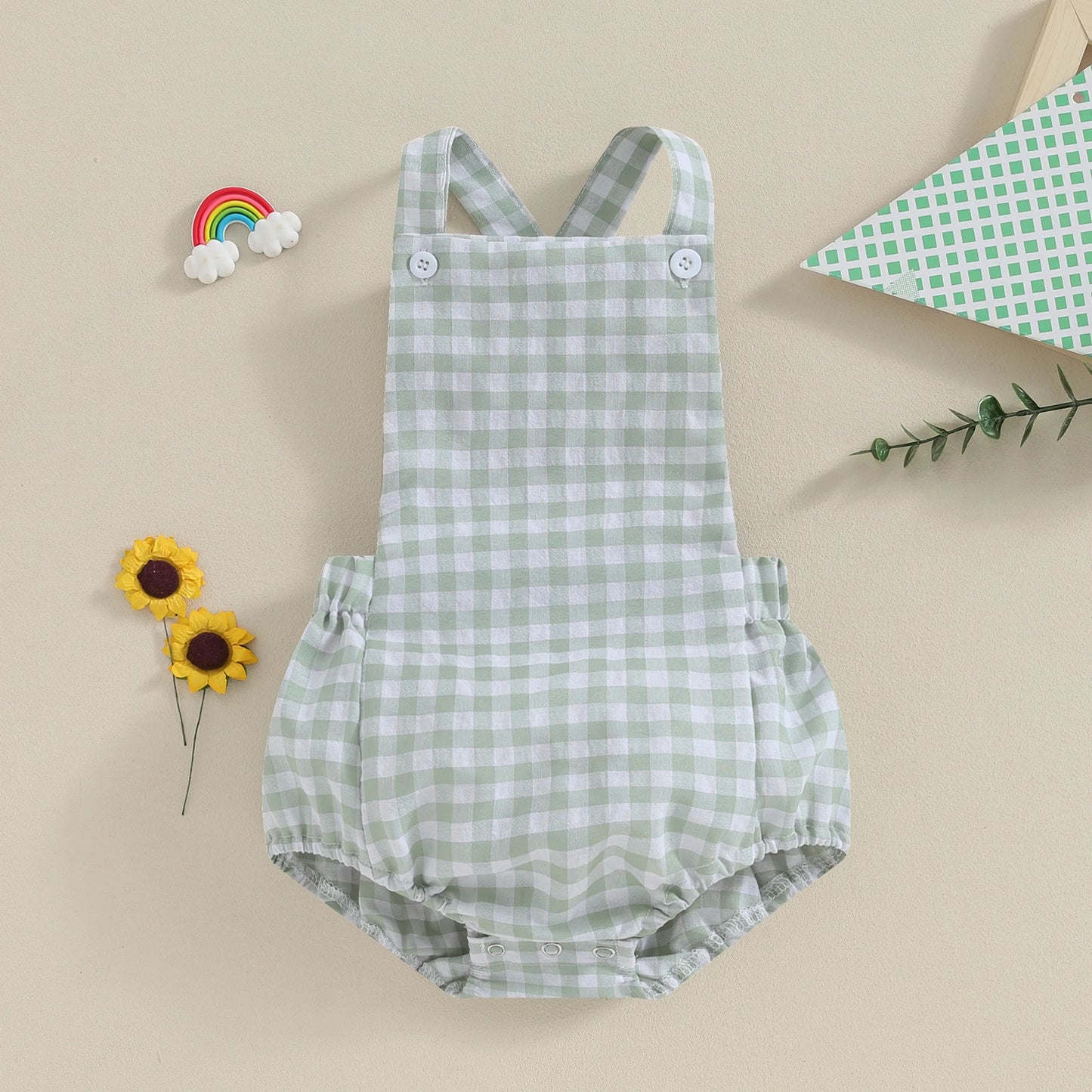 Tregren 0-24M Neugeborene Baby Mädchen Jungen Sommer Bodys Ärmel Plaid Gestreiften Muster Druck Overalls Säuglingsspiel Outfits.