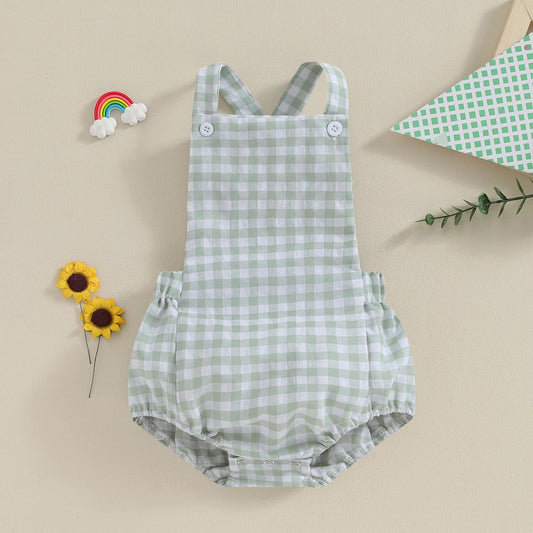 Tregren 0-24M Neugeborene Baby Mädchen Jungen Sommer Bodys Ärmel Plaid Gestreiften Muster Druck Overalls Säuglingsspiel Outfits