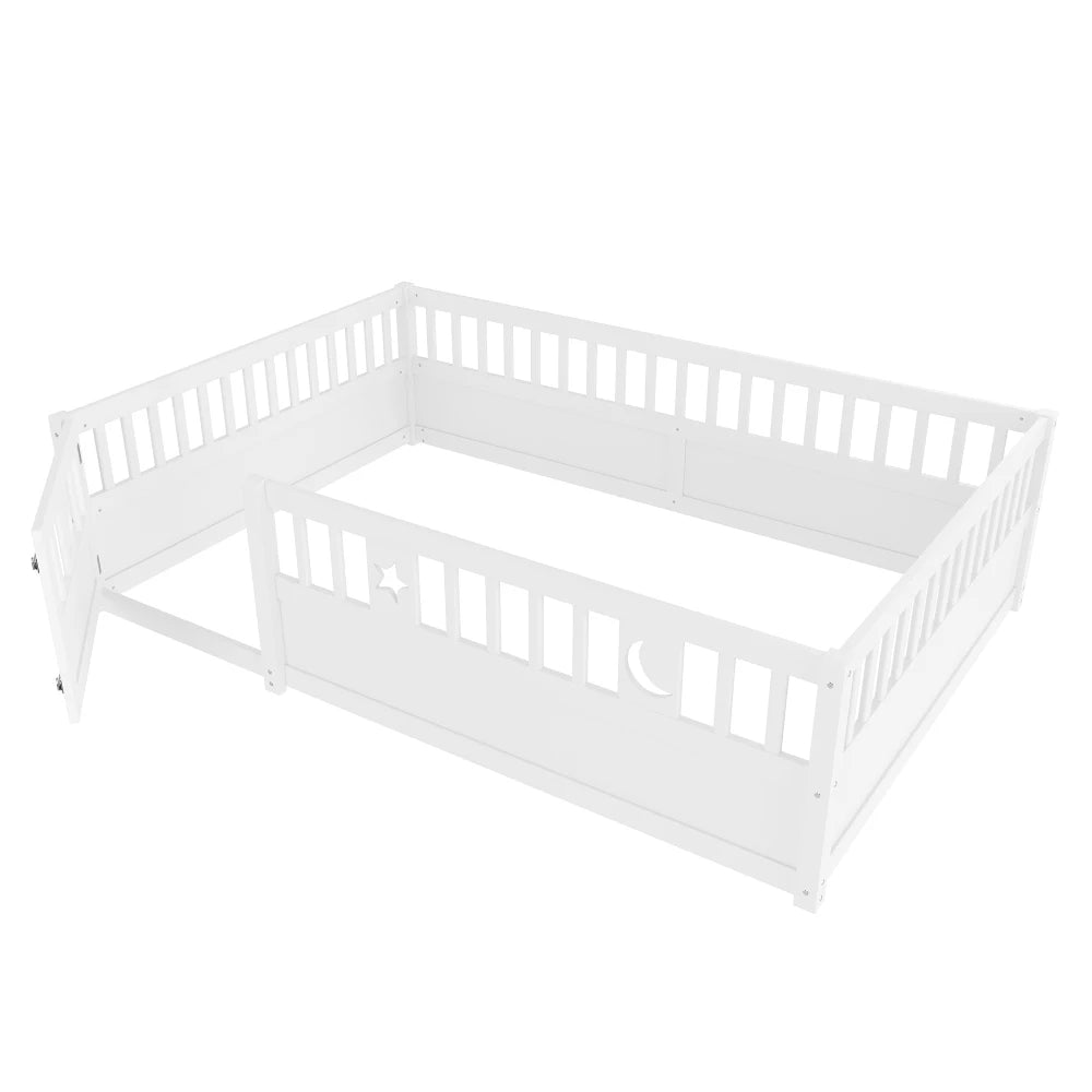 Panelbett 140 x 190 cm großes Kinderbett mit Gitter, Stern- und Monddekoration, ohne Gitter (ohne Matratze), minimalistischer Stil