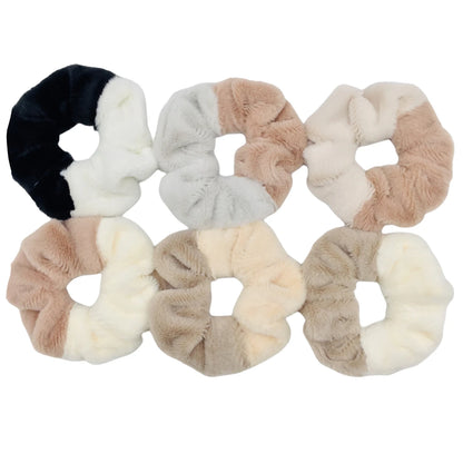 6pc Hair Scrunchies Furry Elastic Band Women Girl Ponytail Holder Rubber Ties Accessories Plush Faux Fur Soft Chiffon Headband
