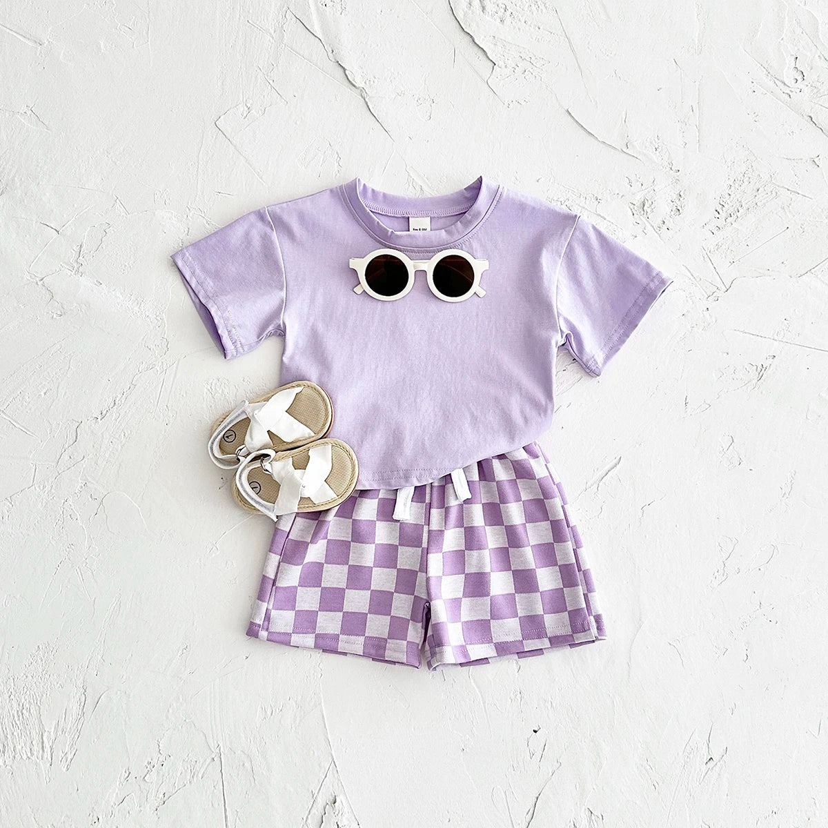 Ins Sommer Neugeborenen Jungen Mädchen Kleidung Baby Set Solide Kurzarm T-shirt + Schachbrett Shorts Baumwolle Casual 2PCS 0-3Y.