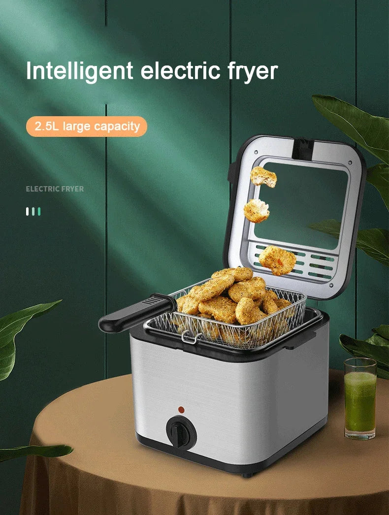 2.5L Electric Deep Fryer Large Capacity Oil Oven Countertop Commercial Fryer for Street Vendors Fried Chicken Fries Pot EU/US.