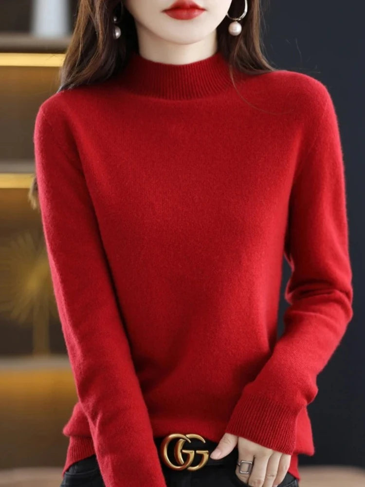 2025 Women's Casual Knit Tops Half-neck Pullover In Autumn And Winter New Cashmere Sweater Women's Coat 19 Colors.