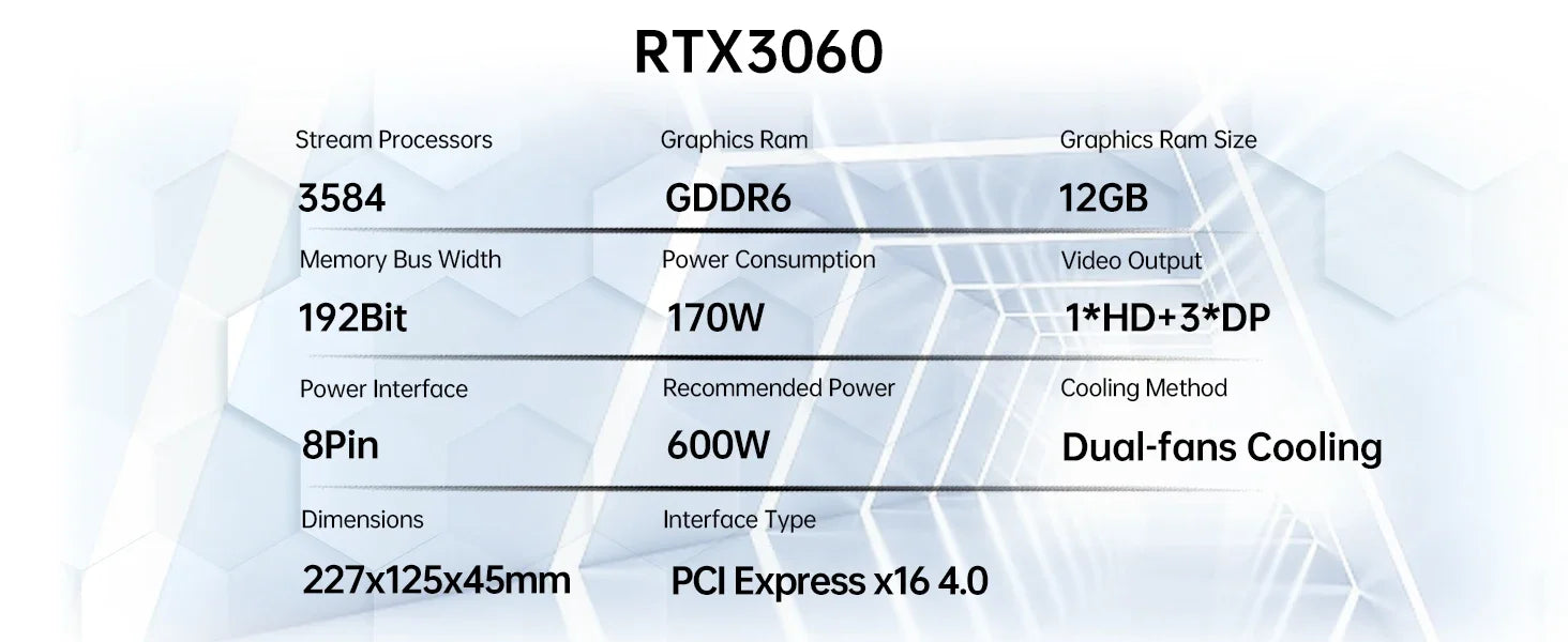 SOYO Original NVIDIA RTX3060 12G Graphics Card GDDR6 Memory 192Bit PCIE4.0x16 Gaming Video Card for Desktop Computer Accessories.