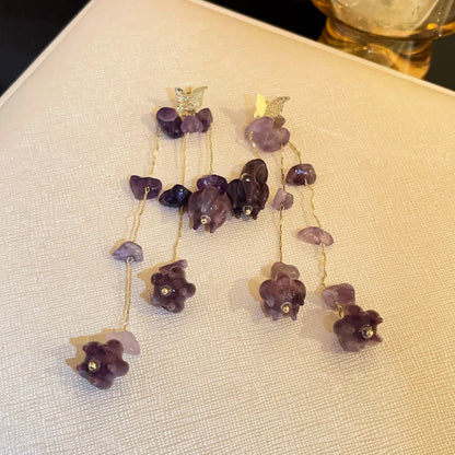 Pink Butterfly Earrings With Long Tassel Sparkly Zircon Crystal Imitation Pearl Beads Earrings Light Luxury Party Ear Jewelry