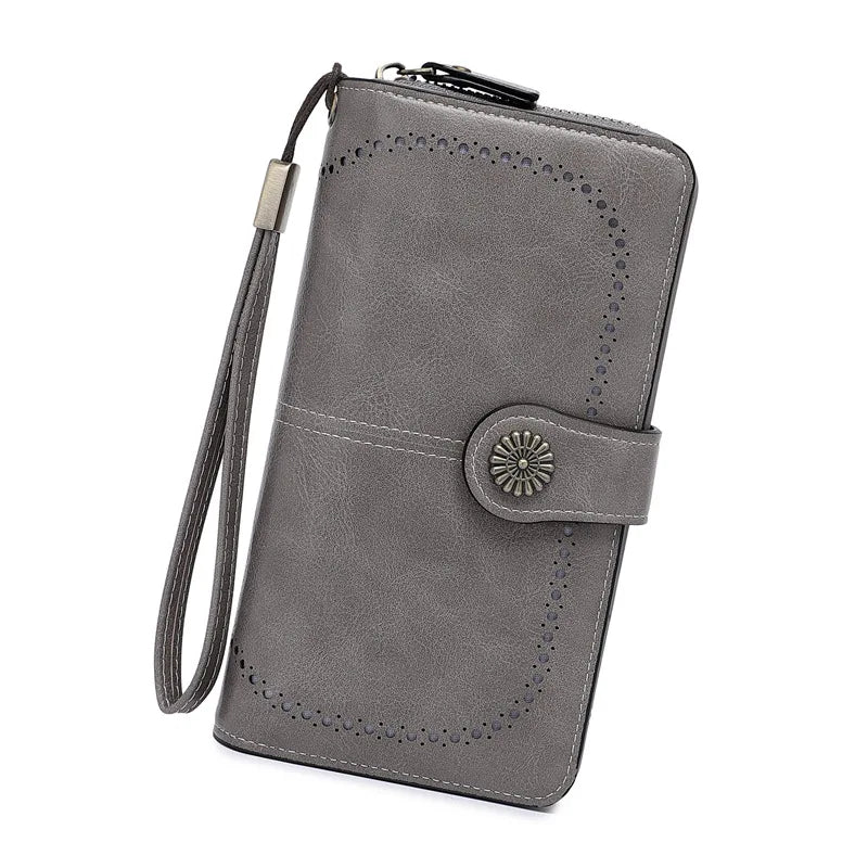 Fashionable new hollow out coin purse for women's oily leather phone bag, long zipper handbag,coin bag Triple fold ladies wallet
