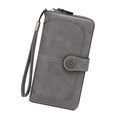 Fashionable new hollow out coin purse for women's oily leather phone bag, long zipper handbag,coin bag Triple fold ladies wallet