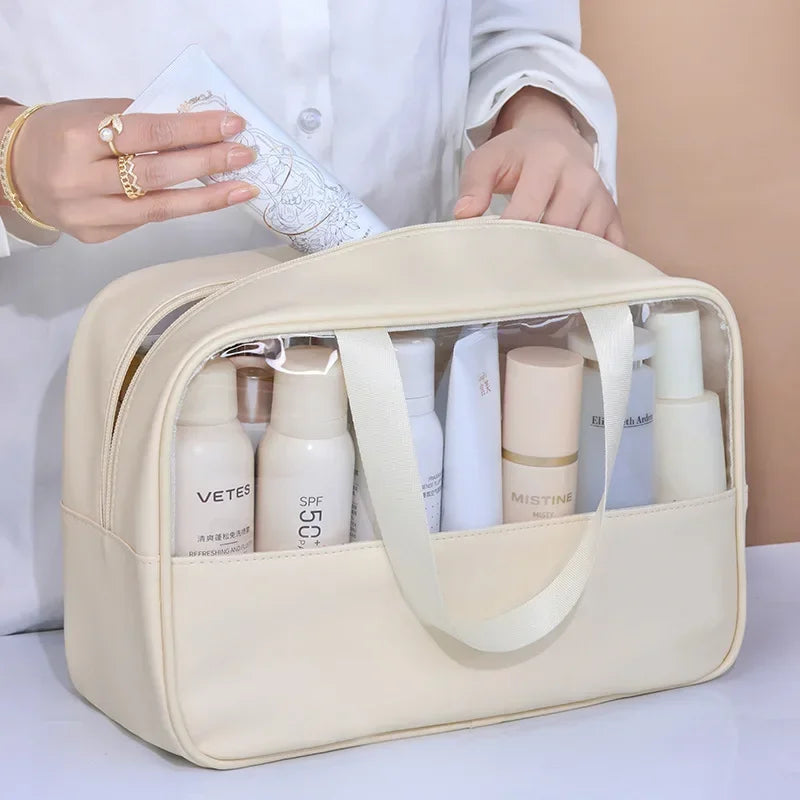 Waterproof Cosmetic Bag Portable Portable Cosmetic Storage Bag Large Capacity Pu Transparent Wash Bag Travel Storage Bag.