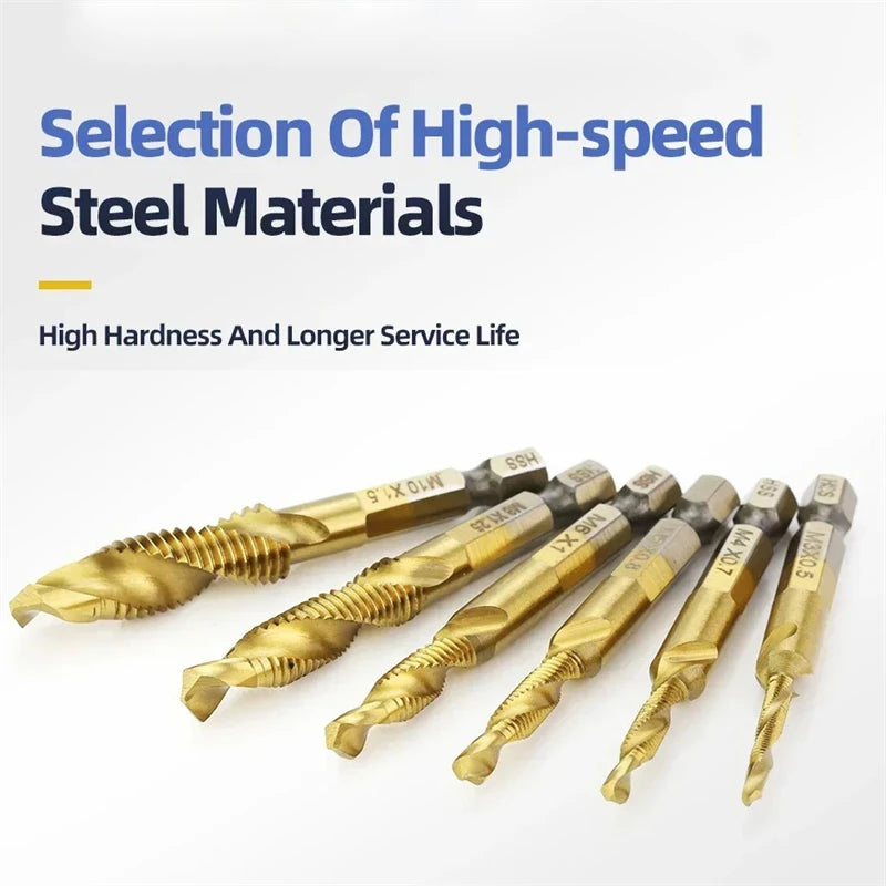 6 stücke Tap Titan Überzogene Sechskantschaft Bohrer Bits HSS Schraube Gewinde Metrische Taping Schraube Maschine Verbindung Werkzeug M3-M10 hand Werkzeuge