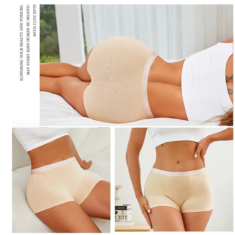3Pcs Women's Panties Cotton Seamless Sports Boxers Underwear Female Solid Color Briefs Lingerie Intimate Underpant Finetoo S-XXL.