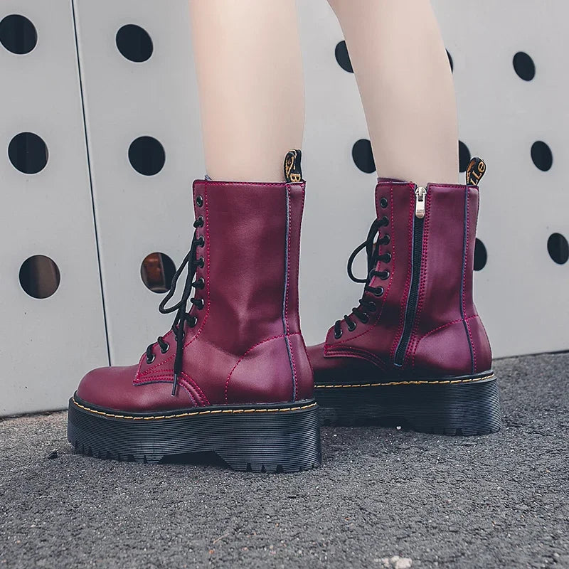 Autumn Winter Fashion Round Toe Lace-up Shoes Womens Boots Zip Ankle Boots For Women High Heels Basics Casual