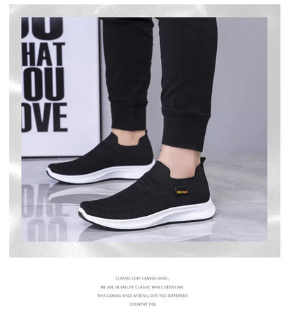 Men Walking Shoes Knit Mesh Breathable Sneakers Lightweight Sneakers Slip-on Mens Casual Shoes Fashion Comfort.