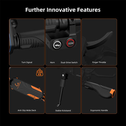 Aumom Electric Scooter, 800W 48V 15.6Ah Battery, 10 inch Tires, 45 km/h Max Speed, 70km Range, Disc Brakes, NFC & Passcode Lock.