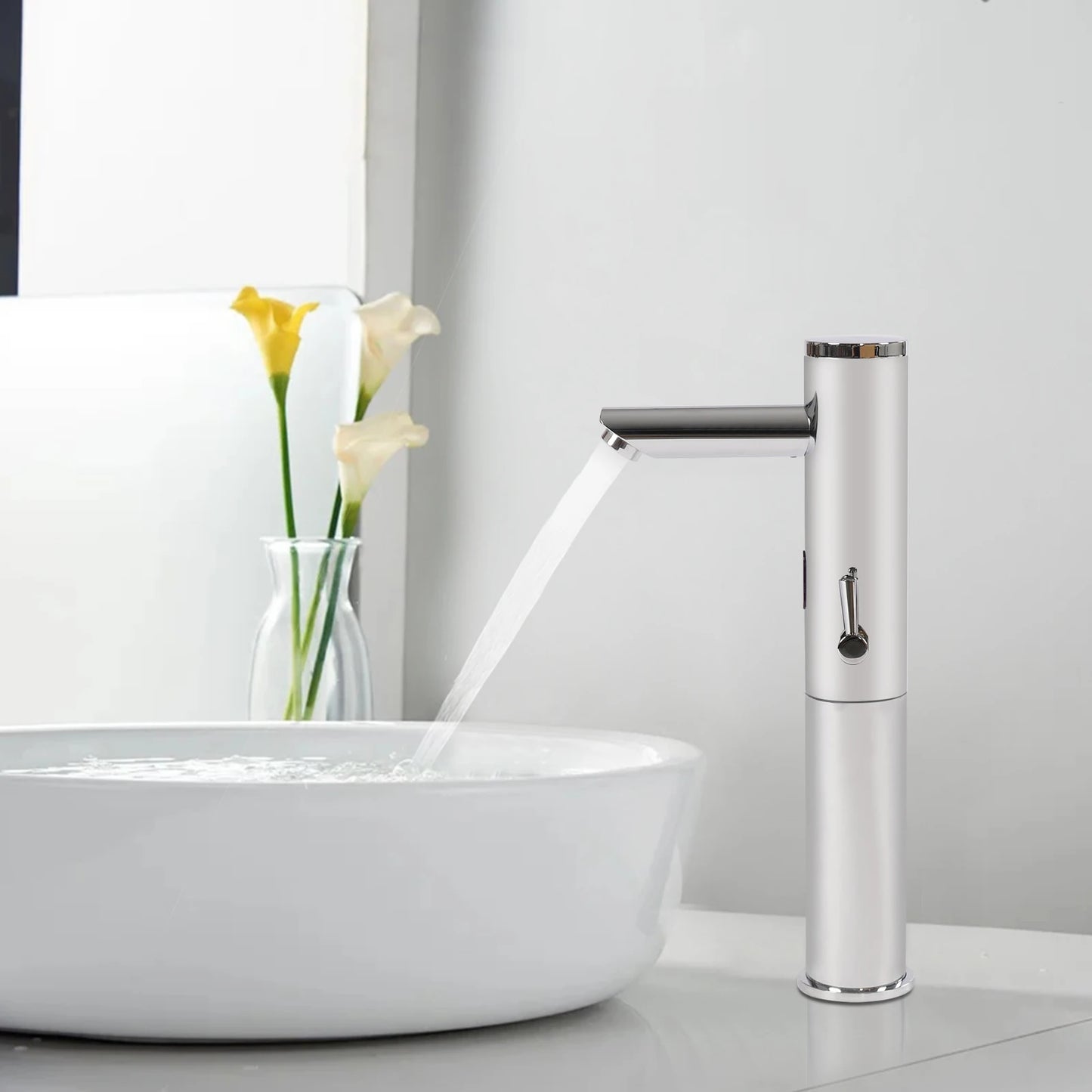 Basin Electronic Automatic Sensor Touchless Bathroom Sink Faucet, Motion Activated Hands-Free Vessel Sink Tap