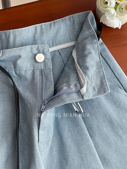 Beiyingni Korean Women High Waist Shorts With Belt Elegant Cotton Linen Casual Slim Female Shorts White Street Short Cargo Pants.