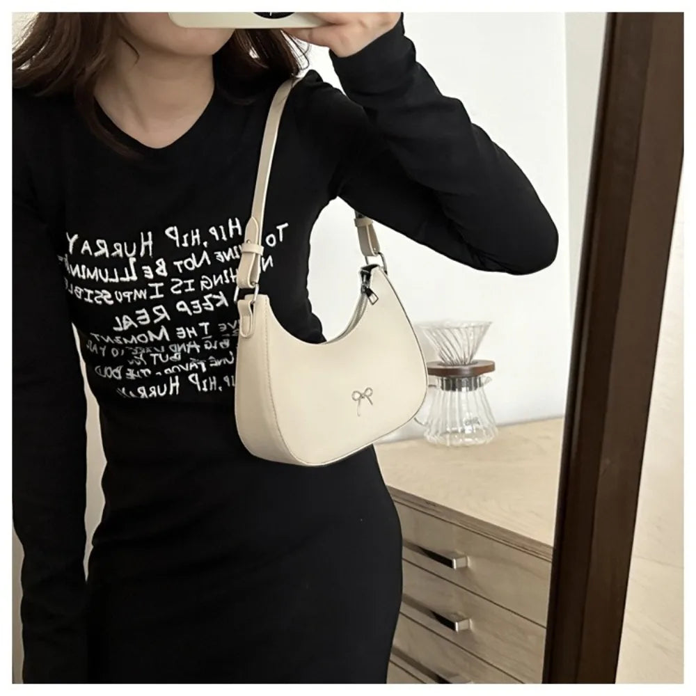 Bowknot Armpit Bag Korean Underarm Bag Luxury PU Leather Y2K Handbag Girls Shoulder Bag