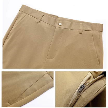 Male Smart Casual Pants Stretchy Sports Men's Fast Dry Trousers Spring Autumn Full Length Straight Office Black Navy Work Pants.