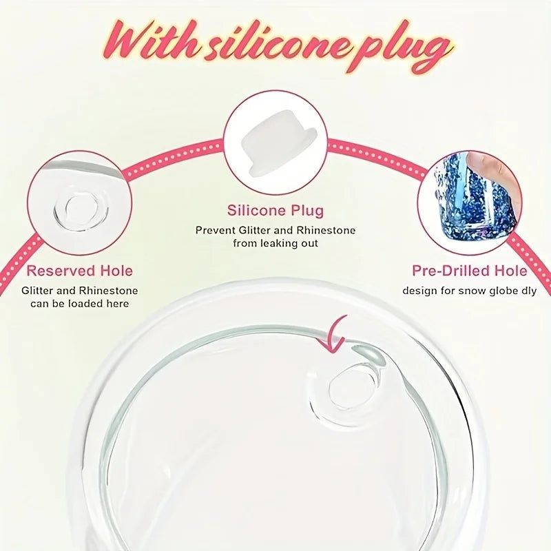 16OZ DIY Snowglobe Tumbler with Pre Drilled Hole Reusable Plastic Water Bottles Break-Resistant Mason Jar Cups for Holiday Gifts.