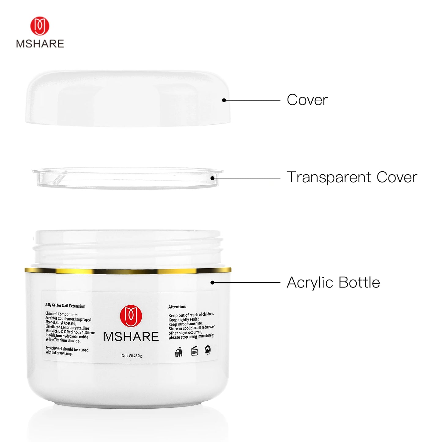 MSHARE 50g/250g Shimmer Pink White Acrylic Gel TPO Free Glitter Shiny Extension Acryl Hard Gel Nails Sculpting Construction