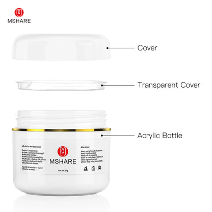 MSHARE 50g/250g Shimmer Pink White Acrylic Gel TPO Free Glitter Shiny Extension Acryl Hard Gel Nails Sculpting Construction