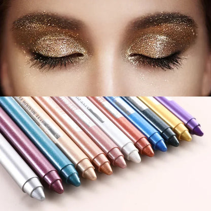 12Colors Glitter Eyeshadow Pen Long Lasting Matte Eye Shadow Palette Shiny Highlighter Silver Purple Eyeliner Pencil Cosmetics.