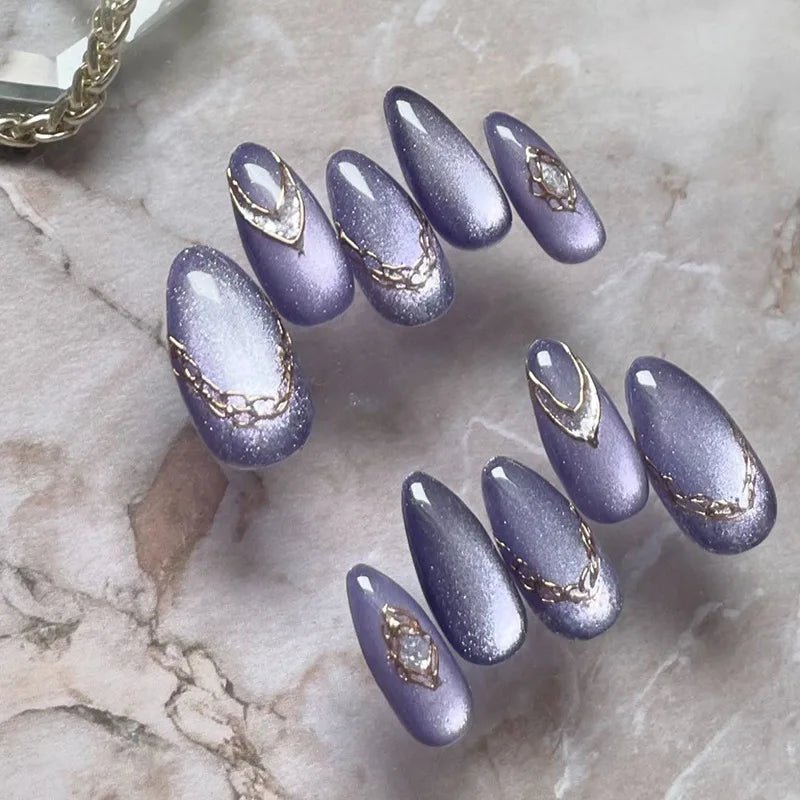 24pcs Romantic Y2k Star Press On Nails Gradient Blue French Style Gold Moon Designs Fake Nail Sweet Almond False Nails For Women.