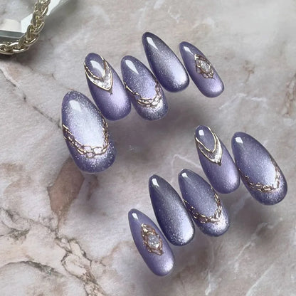 24pcs Romantic Y2k Star Press On Nails Gradient Blue French Style Gold Moon Designs Fake Nail Sweet Almond False Nails For Women.