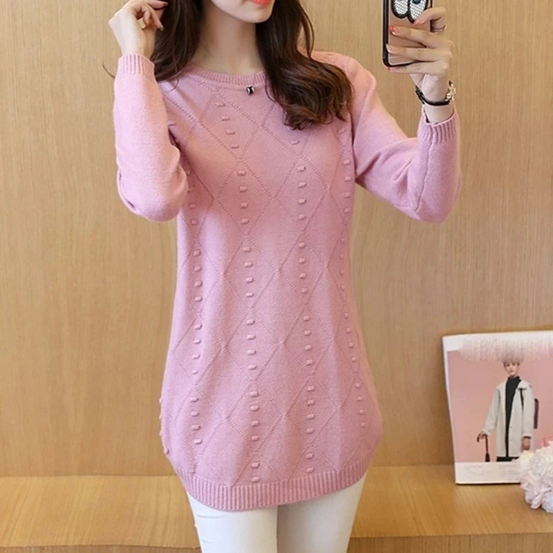 Strick pullover Herbst Winter Tops O-Ausschnitt Langarm Pullover lässig warme Damen pullover Midi lange schlanke Pullover Mädchen