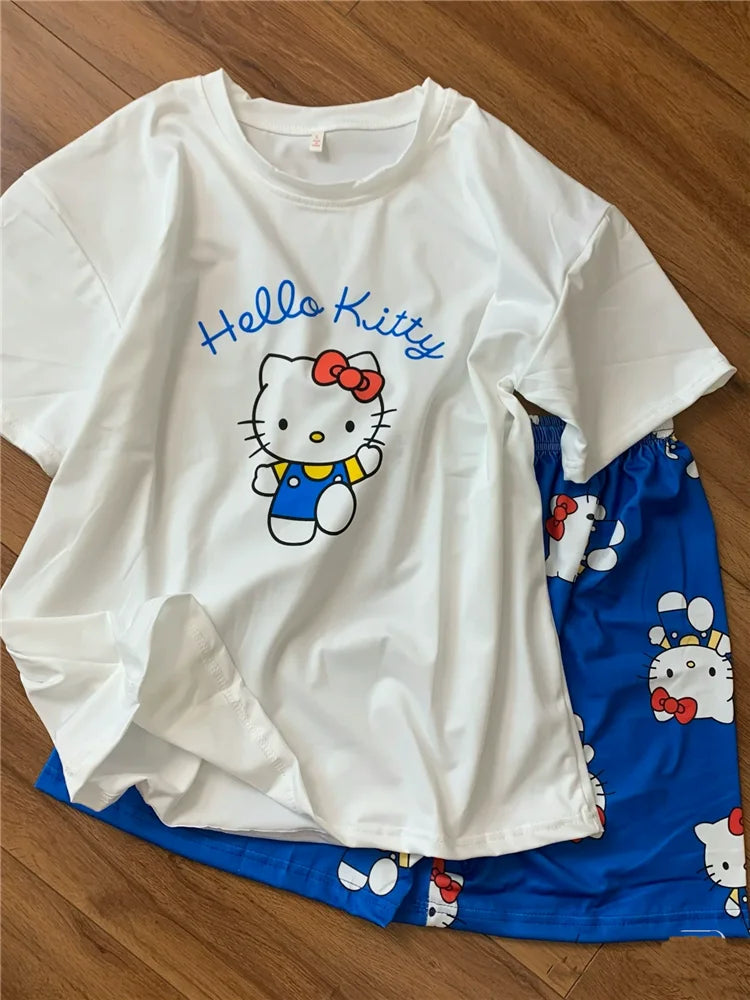 Hello Kitty Pyjamas für Damen, kurzärmelig, Freizeitkleidung, Heimkleidungsset, Cartoon-Süßes Mädchen, Geburtstagsgeschenke.