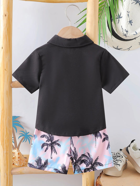 Solides, kurzärmliges T-Shirt und Shorts für Kleinkinder im neuen Sommerstil für Jungen, lässiges 2-teiliges Urlaubsset.