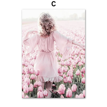 Pink Cherry Blossom Tulip Bicycle Flower Nordic Posters Ferris Wheel Wall Art Print Canvas Painting Living Room Home Decoration