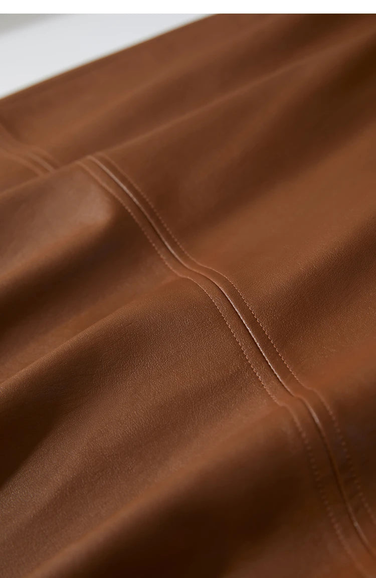 AMII Minimalist Elegant Commuter Environmentally Friendly PU Leather Skirt 2024 Winter New Women's Loose A-shaped Skirt 12444181