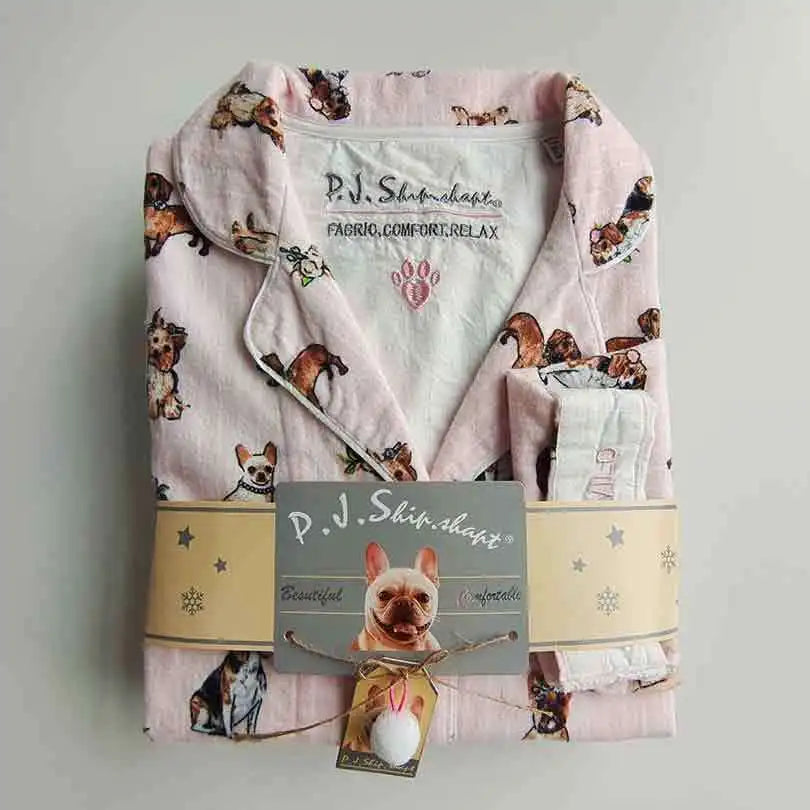 2025 New Pajamas Suit Cotton 2 Piece Set Women Print Cartoon Nightwear Long Sleeve Trousers Set Autumn Loungewear Home Clothes