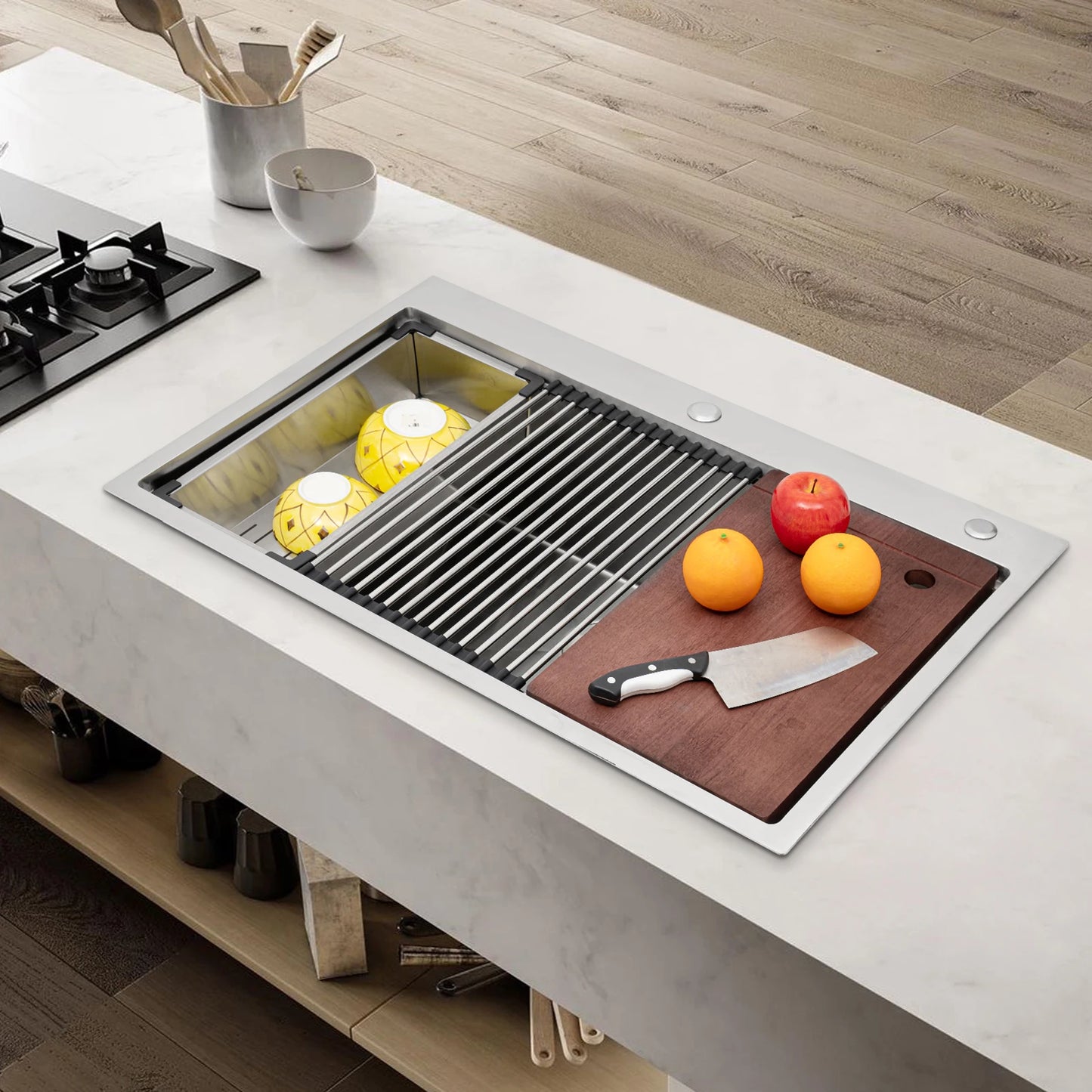 Küchenspüle, Drop-In-Spüle aus Edelstahl 304, 33-Zoll-Drop-in-Küchenspüle, Arbeitsplatz für Bars, Küchen, Cafés