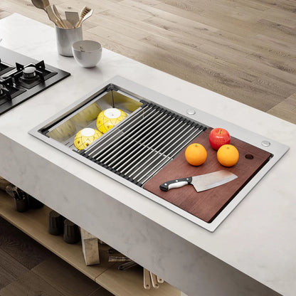 Küchenspüle, Drop-In-Spüle aus Edelstahl 304, 33-Zoll-Drop-in-Küchenspüle, Arbeitsplatz für Bars, Küchen, Cafés