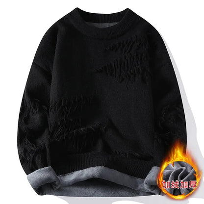 New Fashion Men Streetwear Knitted Sweaters Man Outwear Loose Casual O-neck Pullovers Sweaters Male Fleece Winter Clothing 4XL