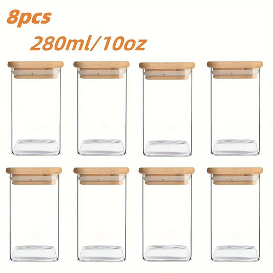 1/2/4/8pcs, 10oz Glass Jars With Airtight Lids, Candy Jars, Food Storage Containers With Bamboo Lids, Clear Jars.