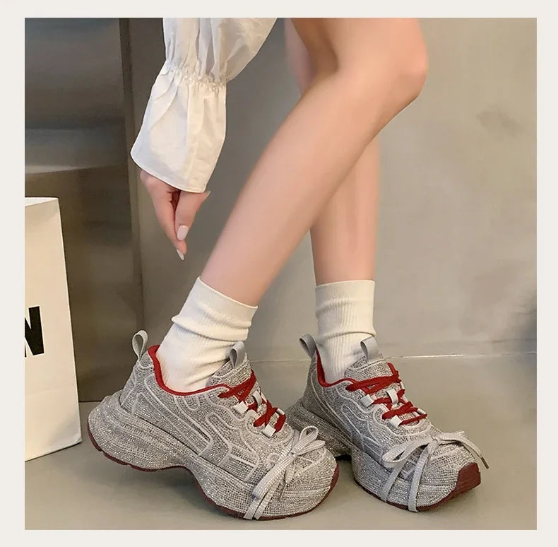 Top Quality Sneakers Women Skate Shoes Rhinestone Women Loafers Platform Fashion Shiny Women's Casual Shoes Crystal Sneaker.