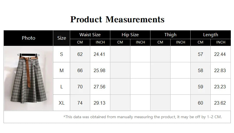 Plaid Vantage High Waist A-line Loose With Belt Pocket Women's Skirt Korean Fashion Mid-Calf Long Skirts For Women 2024 Spring.