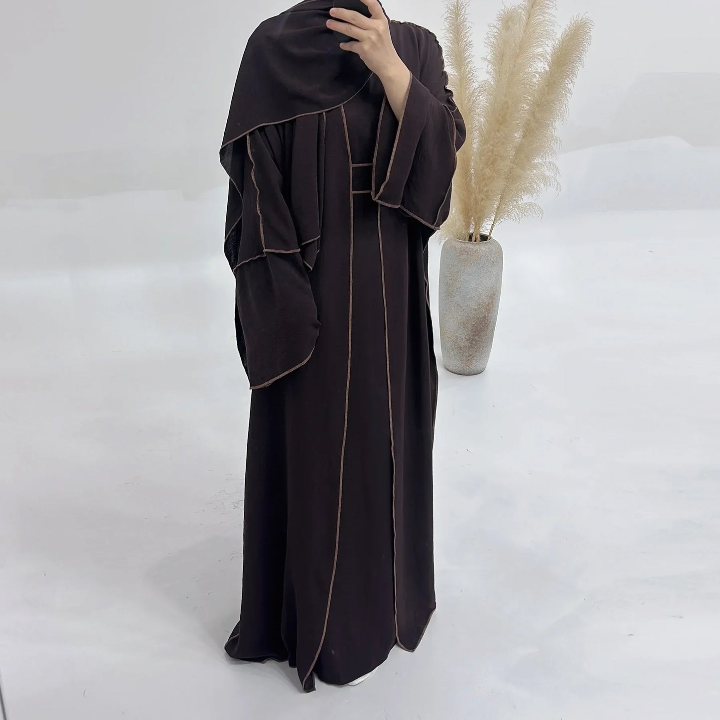 Muslim Abaya3 Pieces Dress for Women Arab Plain Hijab Ramadan Islamic
