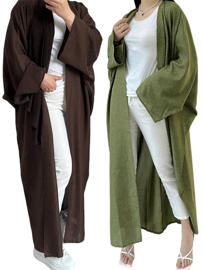 Eid Open Solid Color Batwing Abaya Dubai 2024 Modest Kimono Muslim Kaftan Dresses Abayas for Women Islam Kebaya Caftan Femmes.
