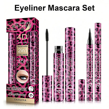 YANQINA Liquid Eyeliner Pencil 4D Waterproof Mascara Set Cosmetics Eye Liner Thick Curling Mascara Eyebrow Pencil Eyes Makeup.