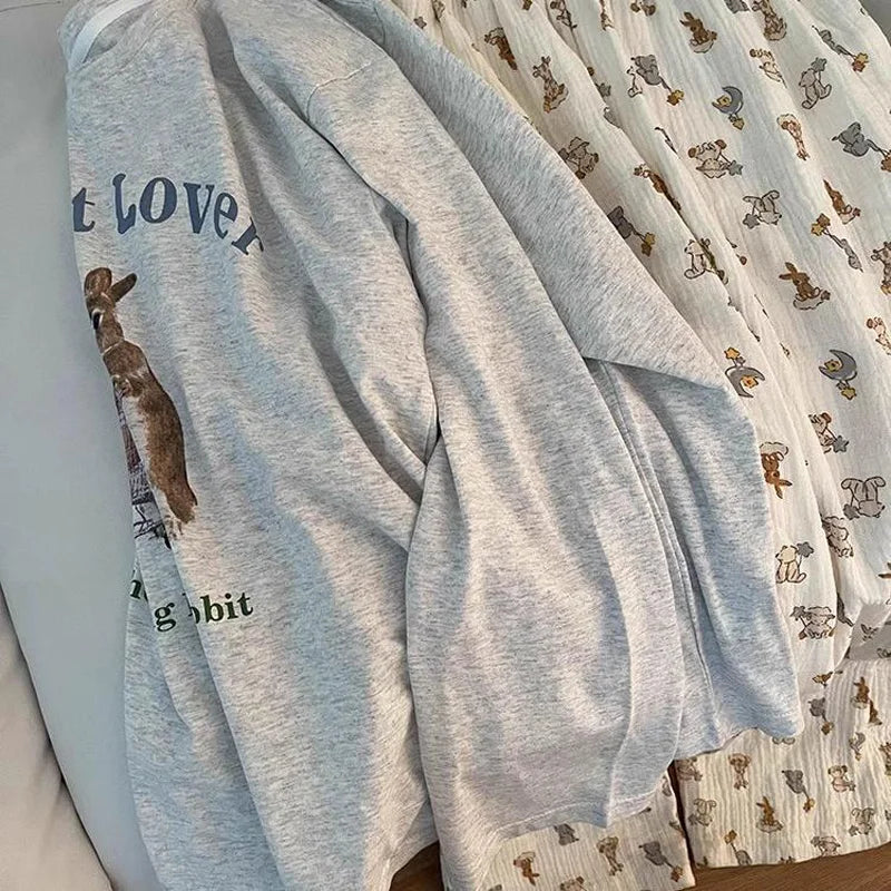 Spring and Autumn New Women's Cartoon Ins Style Pajamas Homewear Suit Girls Students Long-Sleeved Sweet Pajamas Loose Homewear.