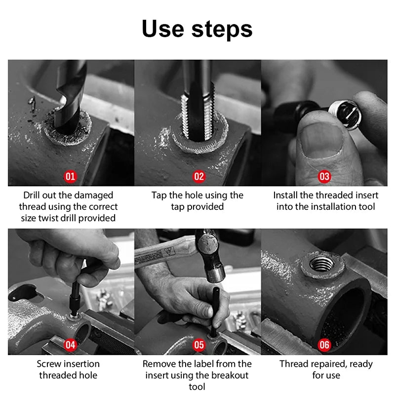 131-teiliges Gewindereparatur-Werkzeug-Set M5/M6/M8/M10/M12 Handwerkzeug zur Wiederherstellung beschädigter Gewindeschraubenschlüssel Spiralbohrer
