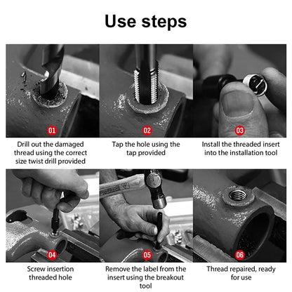 131-teiliges Gewindereparatur-Werkzeug-Set M5/M6/M8/M10/M12 Handwerkzeug zur Wiederherstellung beschädigter Gewindeschraubenschlüssel Spiralbohrer