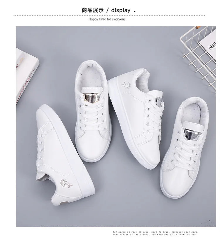 Spring Women Casual Shoes White Breathable Embroidered Flower Lace-Up Women Sneakers Fashion Korean version Women Tennis shoes.