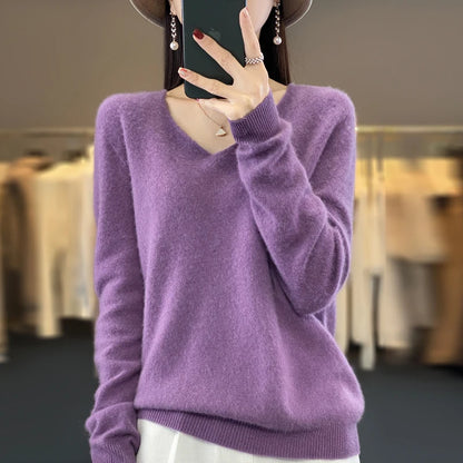 2024 100% Merino Reine Wolle V-ausschnitt Herbst Und Winter Pullover Pullover Neue Kaschmir Pullover frauen Beiläufige Gestrickte Top DMR201