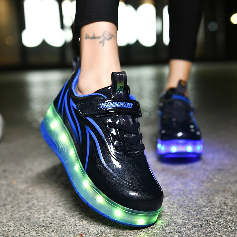 Two Wheels Children's Led Light Roller Skate Shoes For Kids Boys Girls Luminous Sneakers Skateboard USB Charging.